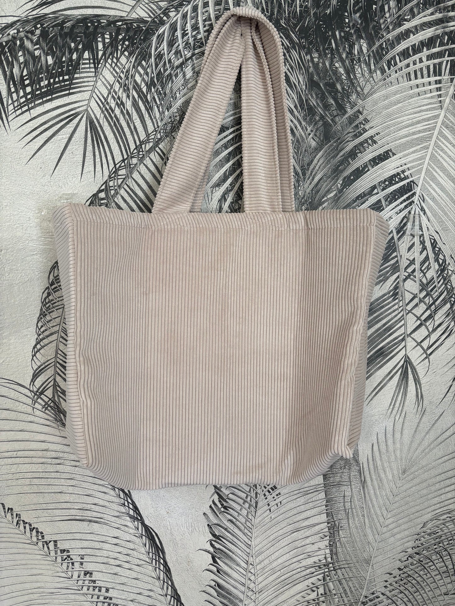 Grand sac en côtelé beige avec poche intérieur