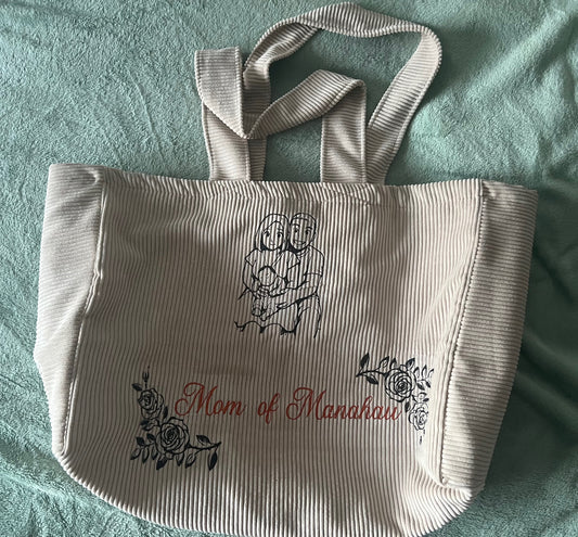 Grand sac en côtelé beige avec poche intérieur